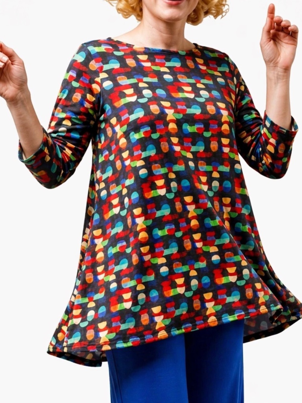 Kozan Dima Tunic Delano Abstract Hi Low Swing Top 3/4 Sleeve Stretch Medium